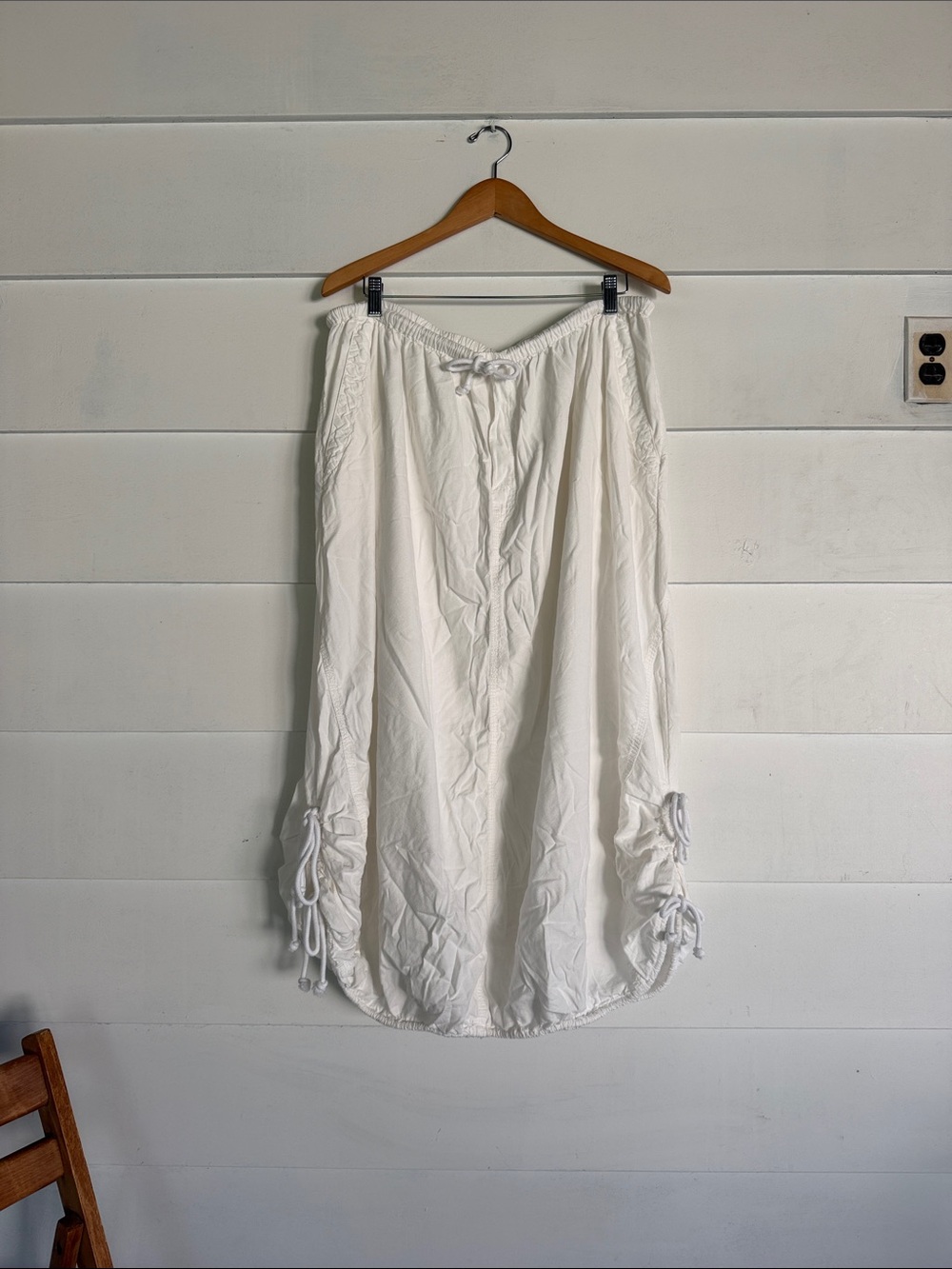 Free People White Maxi Skirt with Side Drawstring Details